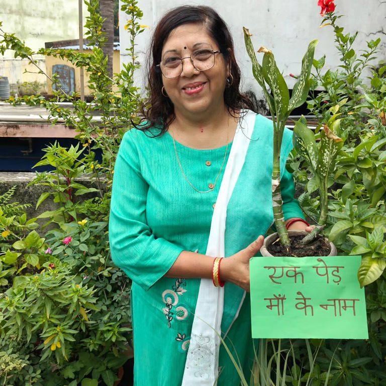 Holding a potted plant